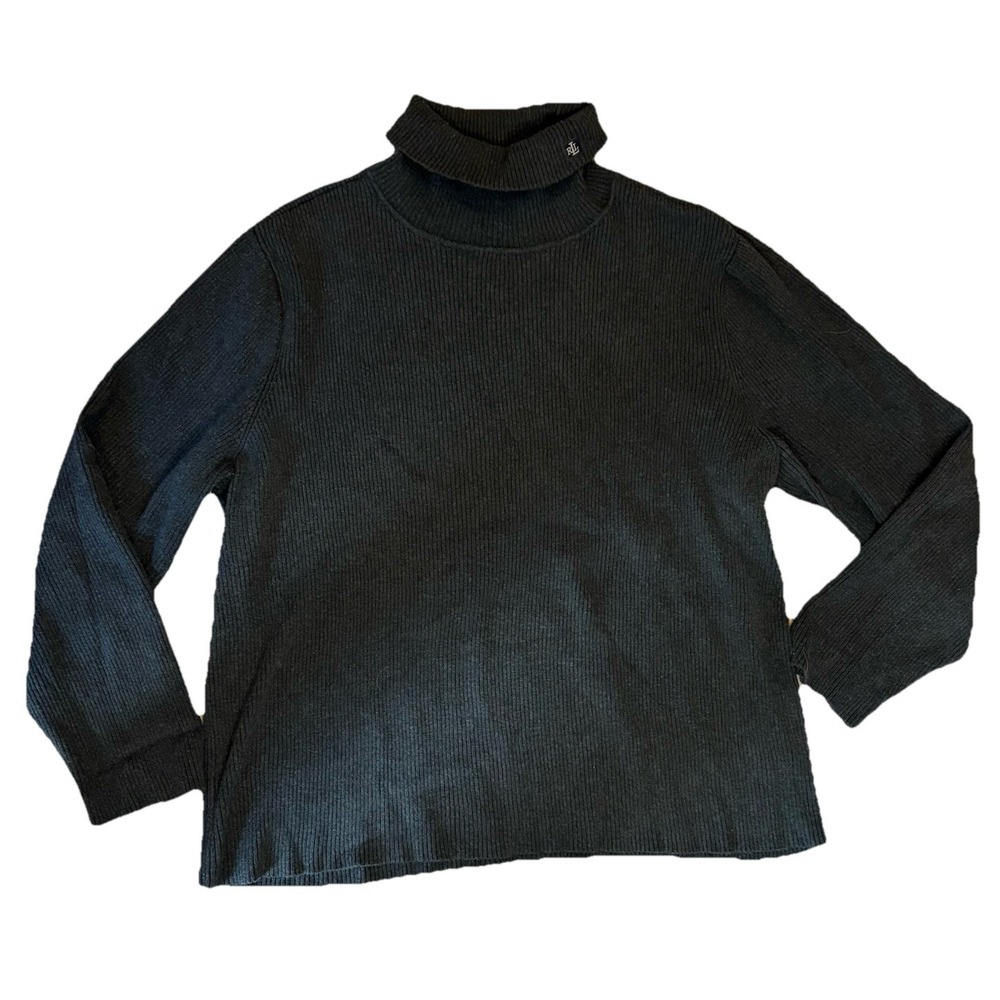 Ralph Lauren Sweater Womens XL Black Ribbed Knit Pullover Normcore EUC